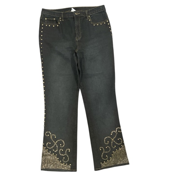 DG2 Diane Gilman SZ 12 blue stretch boot cut studded & sequin embellished jeans - Picture 1 of 5